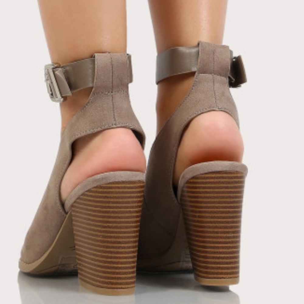 2X HP! Taupe Block Stacked Heel Ankle Buckle - Picture 4 of 8